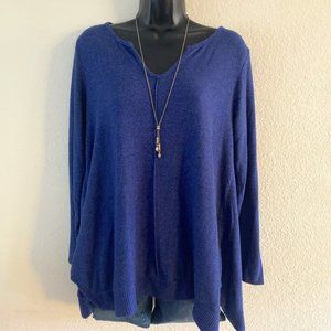 Soft Surroundings Top Size M V-Neck Long Sleeve Tunic Blue Black Heathered Tunic